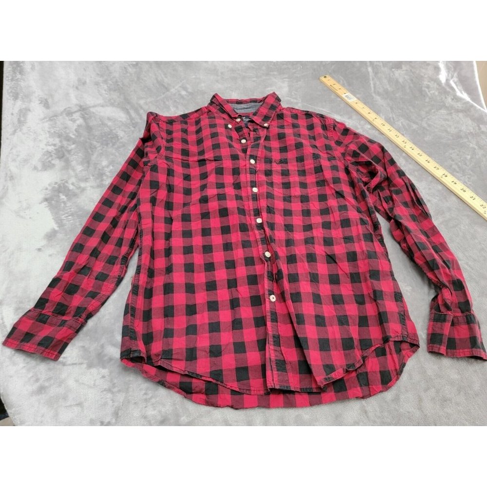 American Eagle Shirt Mens Medium Red Buffalo Check Long Sleeve Classic Fit